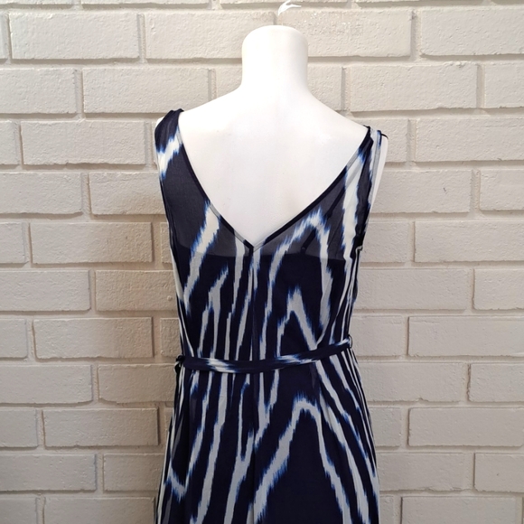 DKNY Navy Lined Belted Sheer Overla Maxi Dress Size 4 - Picture 9 of 13